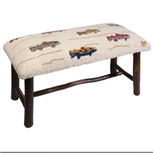 Trout Stream Hooked Wool Bench | Bella Coastal Decor
