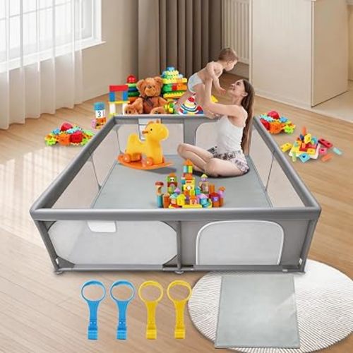 Baby Playpen with Mat 47x47in Small Play Fence Yard for Toddlers Infants