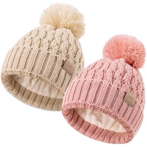 Baby Beanie Hats with 2-Pack,Warm Winter Hats for Boys and Girls,Infant Fleece Lined Toddler Baby Hats for 0-36 Month