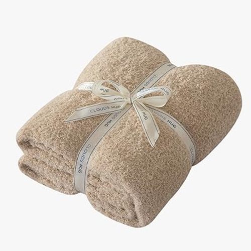 Knit Throw Blanket for Couch - Super Soft Bed Blanket, Fluffy Fuzzy Plush Lightweight Cozy Blankets for Sofa ,Light Brown,50" x 60"