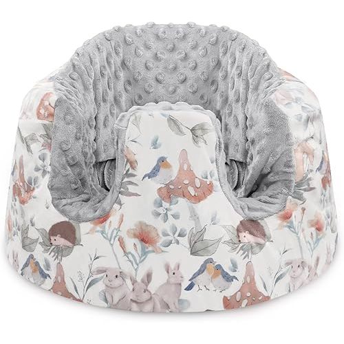 Minky Seat Cover for Bumbo, Ultra Soft Comfortable, Removable Baby Floor Seat for Boys & Girls, Gray Animal