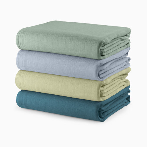Comfy Cubs Muslin Swaddle Blankets Set (4 Pack) - Sage, Pacific Blue, Fern, Neptune