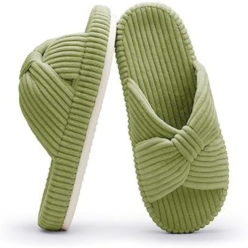 Chantomoo Slippers for Women Memory Foam House Bedroom Corduroy Bow Crossbands Slide Slipper Shoes Comfy Trendy Gift Slippers
