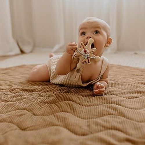 Frankie Lane Corduroy Round Padded Baby Play Mat - Reversible Soft Plush Nursery Decor - Ideal Baby Tummy Time, Play Mat for Babies 3-24 Months, Baby Mats for Floor Play - Large, Cozy Baby Mat