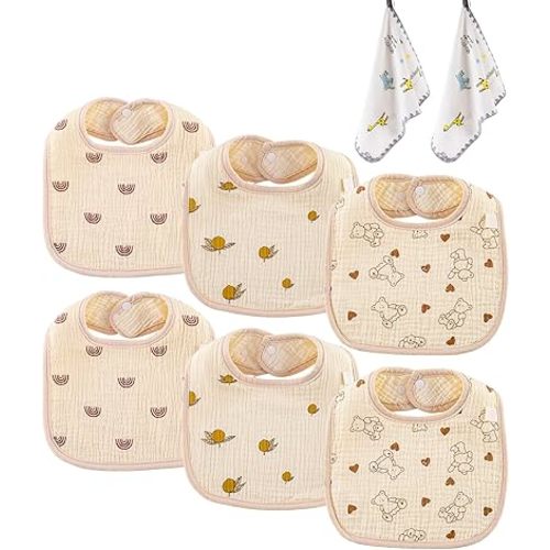 8 Pack Muslin Baby Bibs for Newborns and Toddlers, Cotton Unisex Baby Bandana Drool Bibs for Drooling and Teething & Feeding