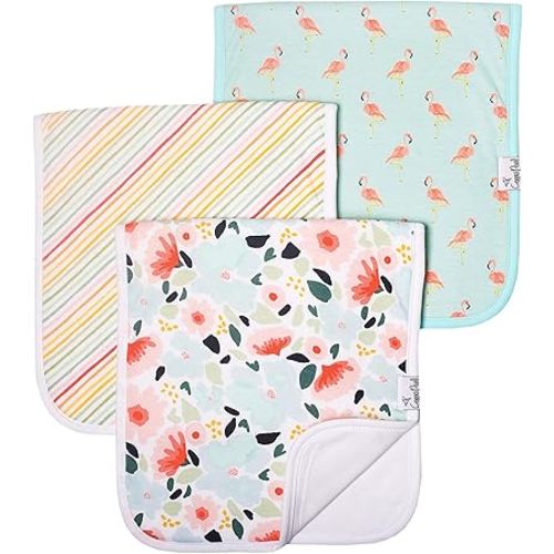 Copper Pearl Premium Baby Burp Cloths - 3-Pack Large Cotton Burp Cloths, Extra Soft Spit Up Rags with 3 Absorbent Layers, Perfect for Baby Girl Gifts (21" x 10" Size, Leilani Set)