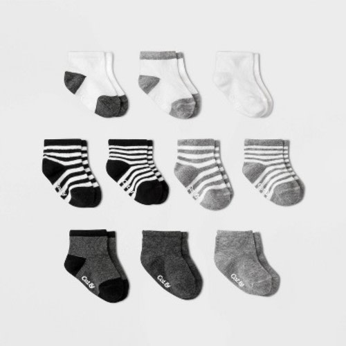 Baby Boys' 10pk Ankle Socks - Cat & Jack™ Black/Gray, Size: 6-12M