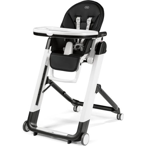 Peg Perego Siesta, Grow with Baby Folding High Chair & Recliner, Height Adjustable, Quick Clean & Easy Push Wheels for Babies & Toddlers, Made in Italy, Licorice (Black)