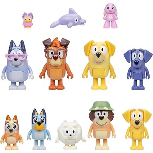 Bluey Super Fan Set, Includes Twelve 2-2.5" Figures, Bingo, Chattermax, Grey Dancer, Floppy Bunny, Lucky, Nana, Jean-Luc Johnny, Lucky's Dad, Joff, Pom Pom & Grandad - 12 Pk | Amazon Exclusive