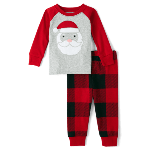 Baby And Toddler Santa Face Snug Fit Cotton Pajamas - Red