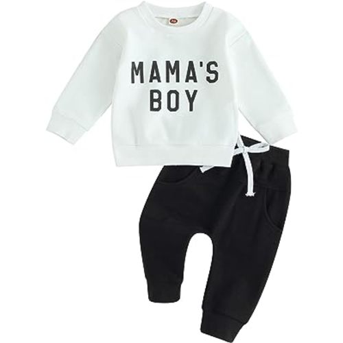 Toddler Baby Boy Clothes Mamas Boy Fall Winter Outfit Long Sleeve Letter Sweatshirt Plaid Jogger Pants Newborn Set
