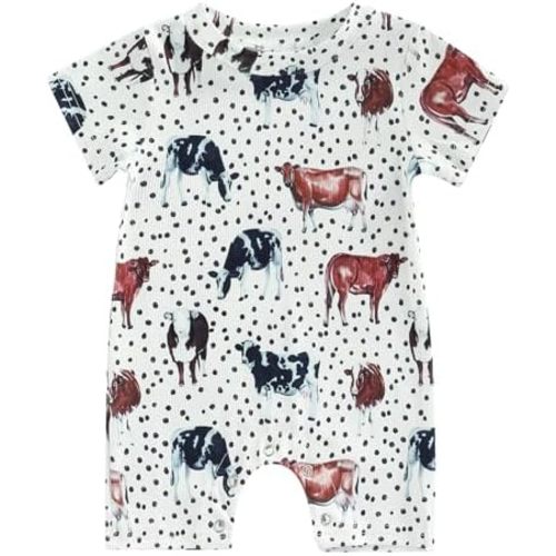 Toddler Baby Boy Girls Farm Clothes Western Farm Animals Chicken/Cow Print Romper Newborn Jumpsuit Country Stuff