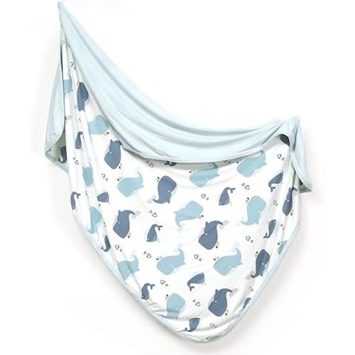 GRSSDER Baby Blankets Super Soft Jersey Knit Swaddle Blanket for Baby Girls and Boys, Double Layer Receiving Blankets 34 x 44 Inches Extra Large for Baby Swaddling, Lovely Whale