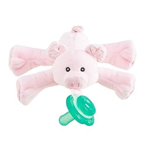 Nookums Paci-Plushies Shakies - Pacifier Holder with Built in Rattle (2 in 1)- Adapts to Name Brand Pacifiers, Suitable for All Ages, Plush Toy Includes Detachable Pacifier (Pig) - Pigi the Pig (Shakies)