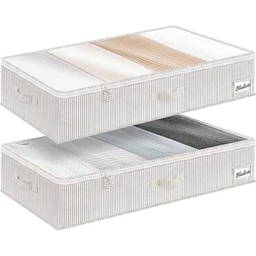 Amazon.com: StorageWorks Large Under Bed Storage Containers with Handles and Label Holder, 2 Pack Ultra-thick Fabric Underbed Bins, Closet Organizer for Clothes, Blankets, Sweater : Home & Kitchen