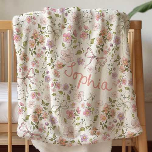 Coquette Blanket Floral Personalized Blanket Baby Girl Floral Baby Blanket Custom Baby Gift Girl Baby Shower Gift New Baby Mom Gift Blanket