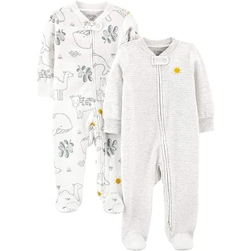 Simple Joys by Carter's Baby 2-Way Zip Thermal Footed Sleep and Play, Pack of 2 - 0-3 Months - Animal/Sun