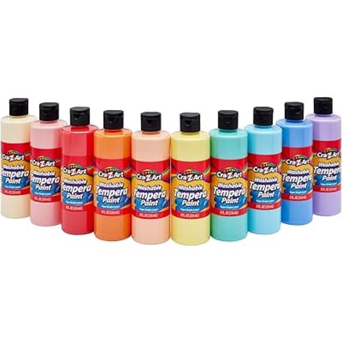 Cra-Z-Art Pastels Washable Tempera Paint For Kids Bulk Pack 10ct, Assorted Soft Pastel Colors Tempera Paint Set 8oz each bottle, Back To School Teachers Supplies