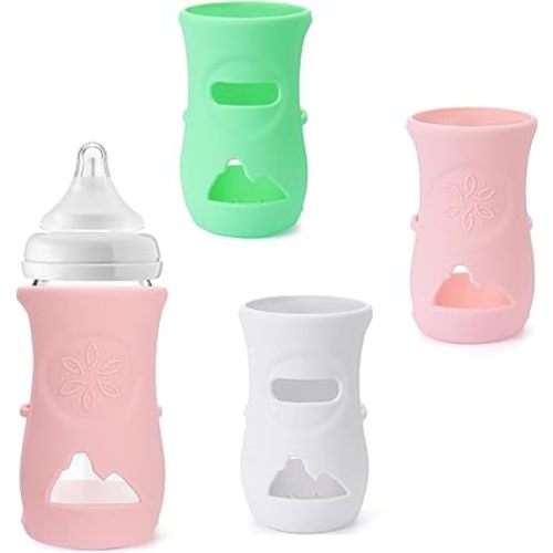 3 Pack Silicone Sleeve for Avent Glass Baby Bottles, Anti Breakage Baby Bottle Holder, Natural Glass Bottles Protective Cover, Compatible with Avent Baby Bottle (8 Ounce)