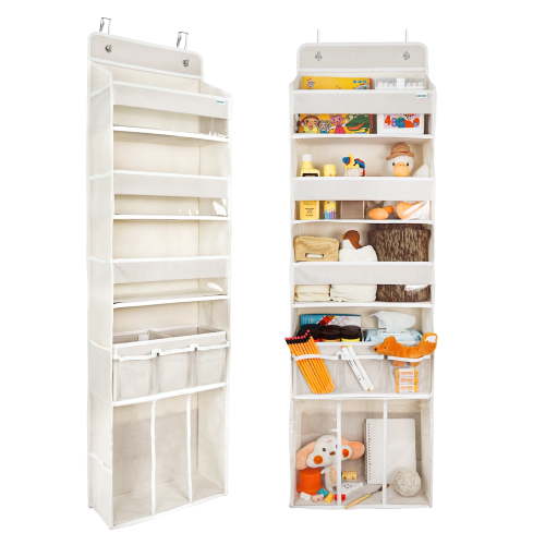 Baby Hanging Organizer 5-Shelf Over-the-Door Organizer with Diaper Caddy, Beige, 1 Count