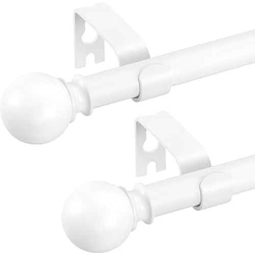 2 Pack White Curtain Rods 28 to 48 Inches(2.3-4 Feet),5/8 inch Splicing Drapery Rods,Small Curtain Rods Set,Size: 18''-45'',White