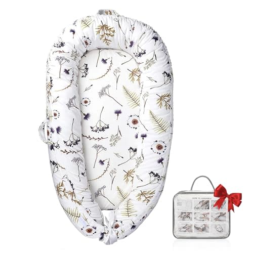 JOCUTE Baby Lounger, Ultra Breathable Soft Cotton Perfect for Tummy Time, Portable & Adjustable Infant Floor Seat for Traveling | Newborn Shower Gift(Forest)