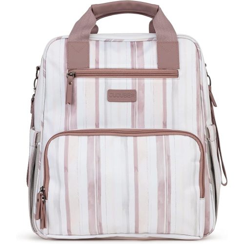 JuJuBe Nature Babe Diaper Bag Backpack with Portable Baby Changing Pad, Sustainable Multi-Function Travel Bag for Bottles, Diapers, Pacifier, Made with 24 Recycled Plastic Bottles, Watercolor Stripe