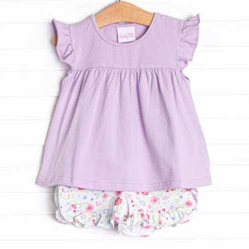 Floral Party Ruffle Short Set, Purple – Stitchy Fish