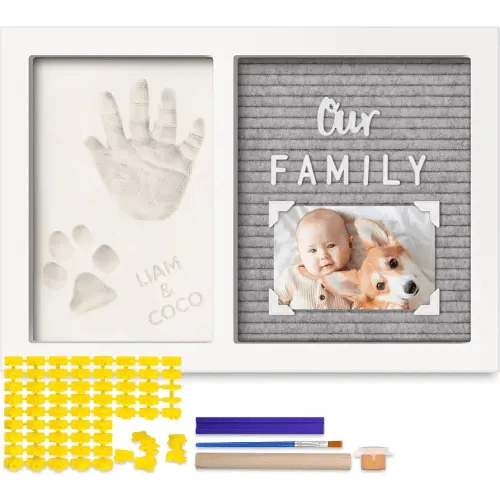 Baby Hand and Footprint Kit with Felt Letterboard - Personalized Baby Gifts for Boys Girls, Newborn Baby Footprint Kit, Dog Paw Print Kit, Baby Keepsake Frame (Alpine White)