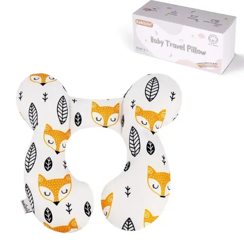 KAKIBLIN Baby Neck Pillow, Upgraded Baby Support Pillow for Head and Neck, Babies Head Pillow for Car Seat,Pushchair,Travel(Yellow Fox)