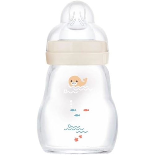 MAM 6oz Feel Good Pure Glass Anti-Colic Wide Neck Baby Bottle, Slow Flow Skin Soft Silicone Nipple, Easy to Clean, BPA Free, 0+ Months, Easy Switch Between Breast & Bottle, Made in Europe, 3 Pack