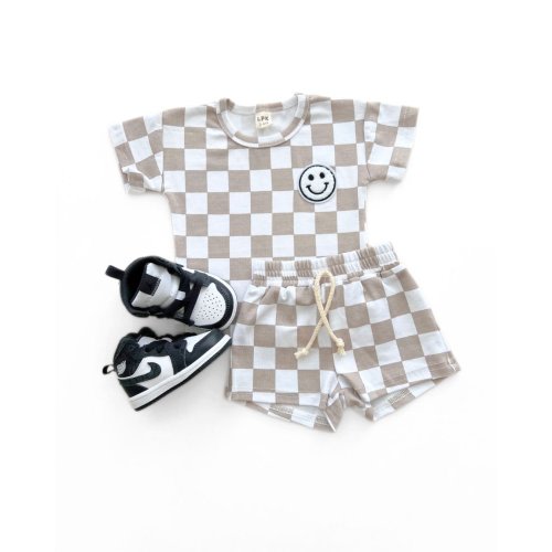Checkered Shorts Set | Latte