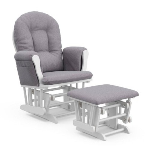 Storkcraft Hoop Glider Nursery Rocking Chair and Ottoman - White Frame/Slate Gray Swirl Fabric
