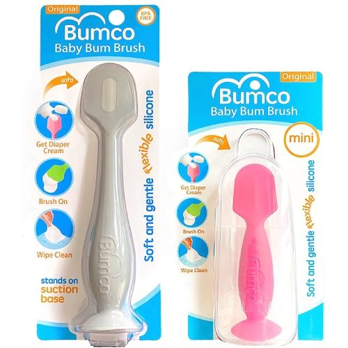 Bumco Diaper Cream Spatula Home & Travel Set - BPA-free Butt Paste Diaper Cream Applicator, Soft Diaper Rash Cream Applicator, Butt Spatula Baby, Mom-Invented Diaper Bag Essentials, 2-Pack - Gray & Pink