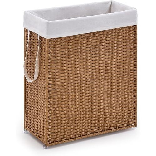 Slim Wicker Laundry Hamper, 75L Handwoven Rattan Basket with Handles, Narrow Laundry Basket with Removable Liner Bag & 2 Mesh Bags