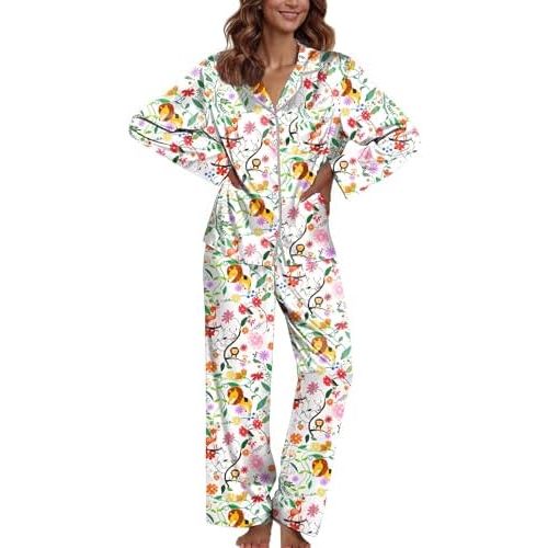 Ekouaer Pajamas For Women Set Silk Pjs 2 Piece Satin Sleepwear Long Sleeve Button Down Lounge Sets With Pant