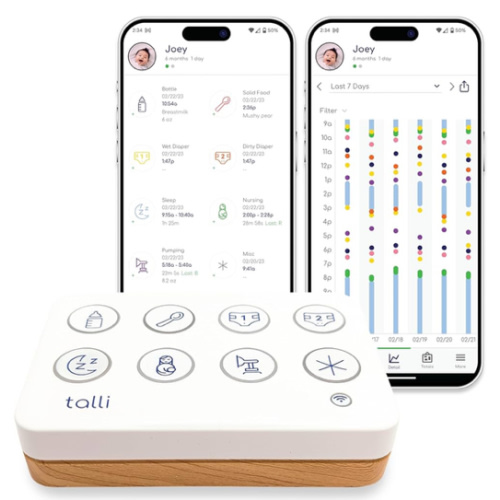Talli Daily One-Touch Baby Tracker - Baby Monitor to Log Feedings, Diapers, Sleep & More - Electronic Journal Links to Mobile App for Real-Time Baby Monitoring & Tracking - Alexa Compatible