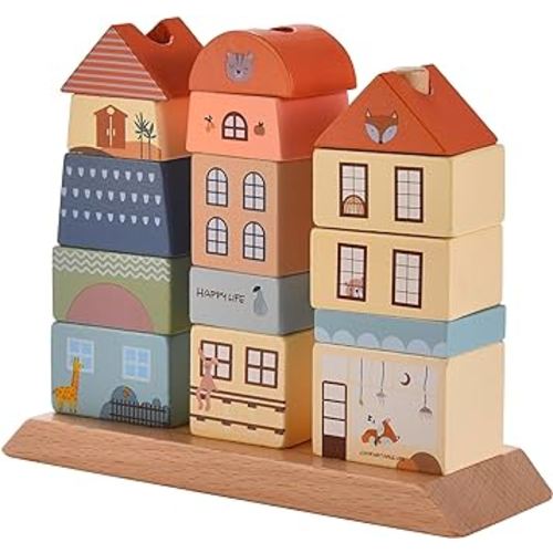CHILDLIKE BEHAVIOR Hardwood Blocks for Kids - Wooden Building Blocks Set - Wood Blocks for Toddlers 1-3 - Montessori Toy Gift - Children Stacking Block Set - Wooden Blocks for Toddlers
