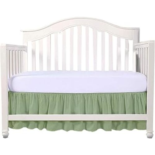 Crib Bed Skirt 28” x 52” with 14” Drop – Split Corners Dust Ruffle, Microfiber - Breathable, Durable, Elastic Adjustable Fit, Soft Nursery Bedding for Baby Boys & Girls, Sage Solid