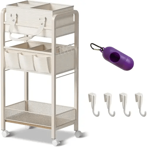 Baby Diaper Caddy Organizer and Storage,2In1 Baby Cart Organizer-Baby Diaper Caddy+3 Tier Rolling Cart for Baby Nursery,Baby Bedside Cart,Easy Assembly,Beige