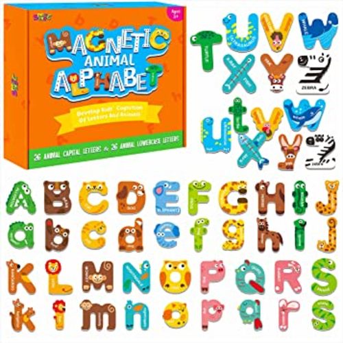 52 Magnetic Alphabet, 26 Uppercase & 26 Lowercase Letters, Adorable Animal Shape Alphabet ABC Magnets for Fridge Educational Spelling Learning Games Toys Set for Kids, Toddlers 3 4 5 Years Old