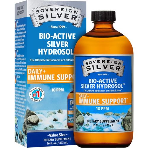 Sovereign Silver Immune Support - Colloidal Silver, Bio-Active Silver Hydrosol, 10 ppm, Liquid Twist Top, 16 Fl Oz, (473 mL)
