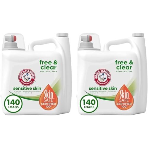 Arm & Hammer Sensitive Skin Free & Clear, 140 Loads Liquid Laundry Detergent, 140 Fl oz (Pack of 2)