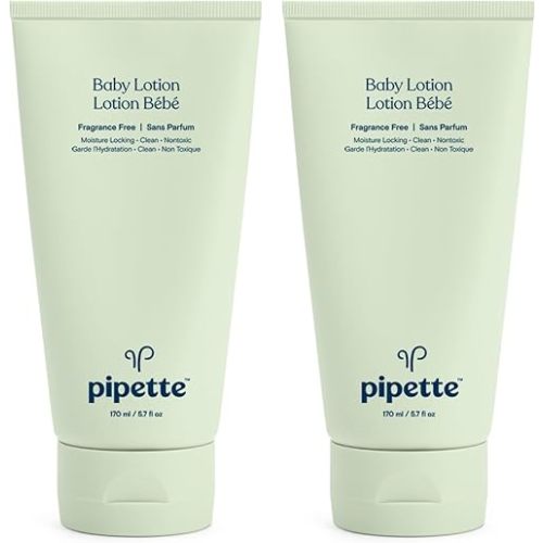 Pipette New & Improved Formula Baby Lotion, Hydration, Natural Moisture of Baby's Delicate Skin, Renewable Plant-Derived Squalane, Fragrance-Free Lotion, 6 fl. oz (Pack of 2)