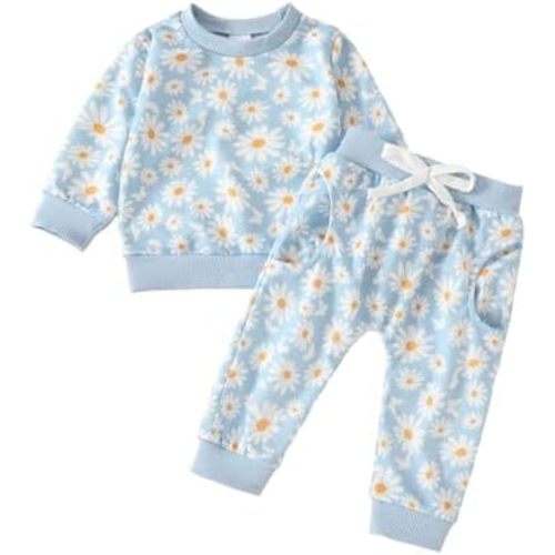 Baby Girl Fall Winter Outfits Toddler Clothes Long Sleeve Floral Graphic Crewneck Sweatshirt + Joggers Pants Set