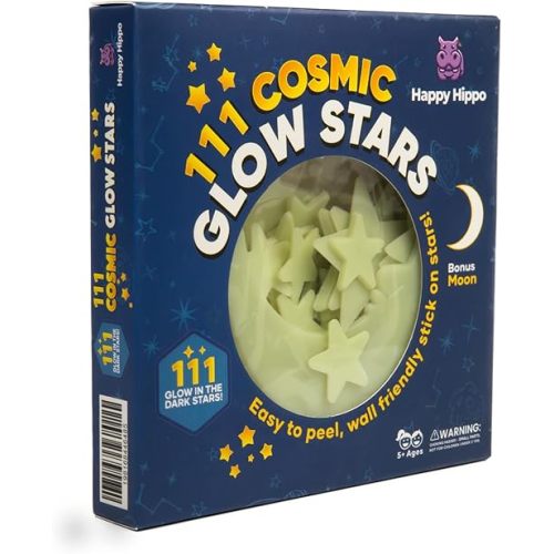 Happy Hippo 111 Glow in The Dark Stars for Ceiling with Bonus Moon (111-Pack) Christmas Stocking Stuffers for Kids, White