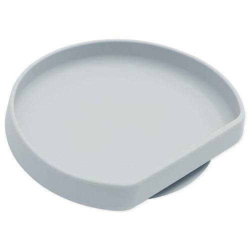 Bumkins Toddler and Baby Suction Plate, Silicone Grip Dish for Babies and Kids, Baby Led Weaning, Children Feeding Supplies, Non Skid Sticky Bottom, Platinum Silicone, Ages 6 Months Up, Gray - E1 Gray-GP - No Section
