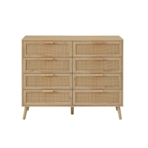 8 Double Dresser with Rattan Drawers, Wood Chest of Drawers for Kids Room