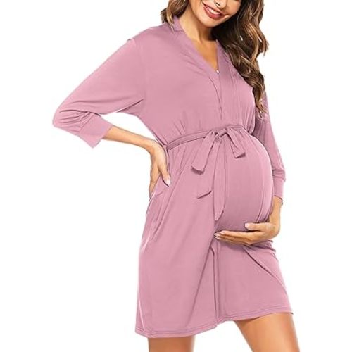 SWOMOG Women's Maternity Nursing Robe Pregnancy Hospital Breastfeeding Bathrobes 3 in 1 Labor Delivery Nightgowns