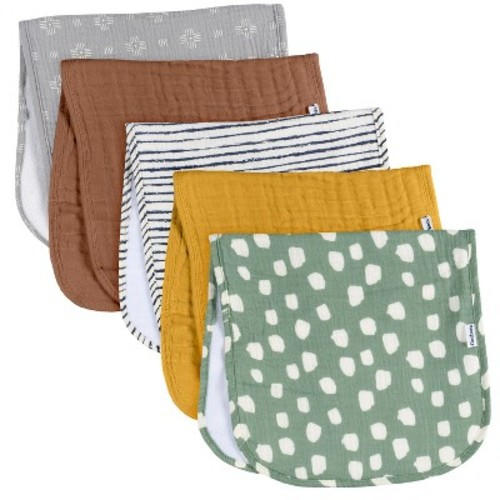 Gerber Baby Neutral Muslin Burp Cloths, 5-Pack, Teal Dots